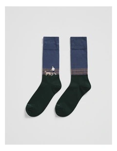 Walking Dog Sock Pack Of 2 in Mid Blue