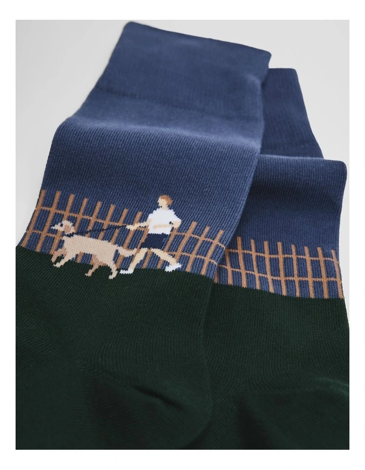 Walking Dog Sock Pack Of 2 in Mid Blue image 2
