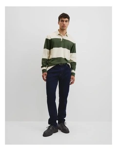Australian Cotton Stripe Rugby Polo in Khaki Stripe