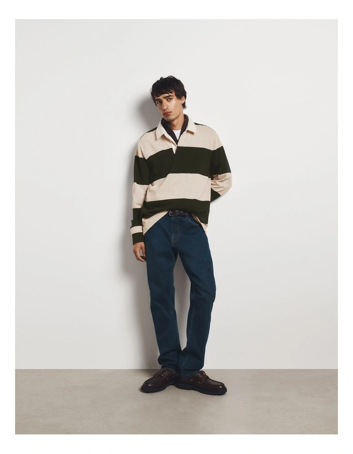 Australian Cotton Stripe Rugby Polo in Khaki Stripe image 2
