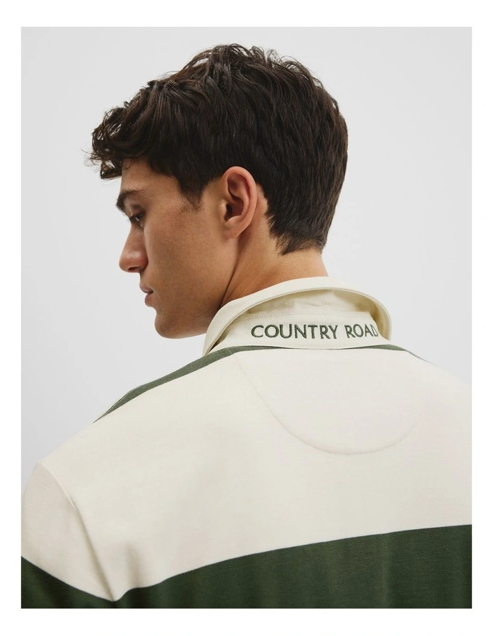 Australian Cotton Stripe Rugby Polo in Khaki Stripe image 4