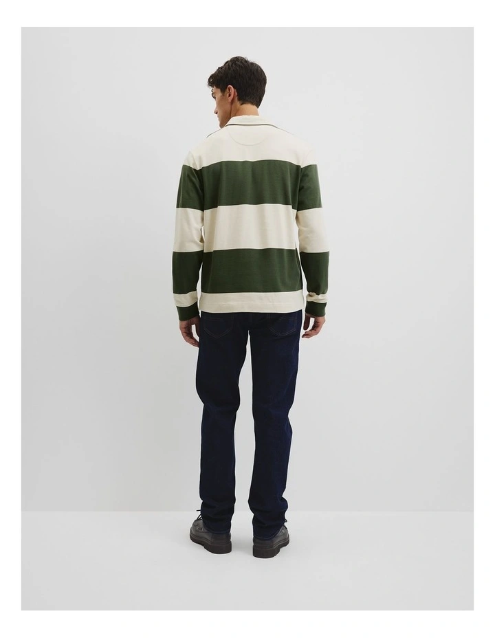 Australian Cotton Stripe Rugby Polo in Khaki Stripe image 5