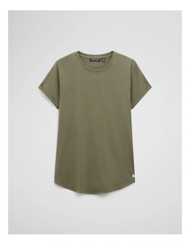 Australian Cotton Longline Garment Dye T-shirt in Deep Khaki image 2