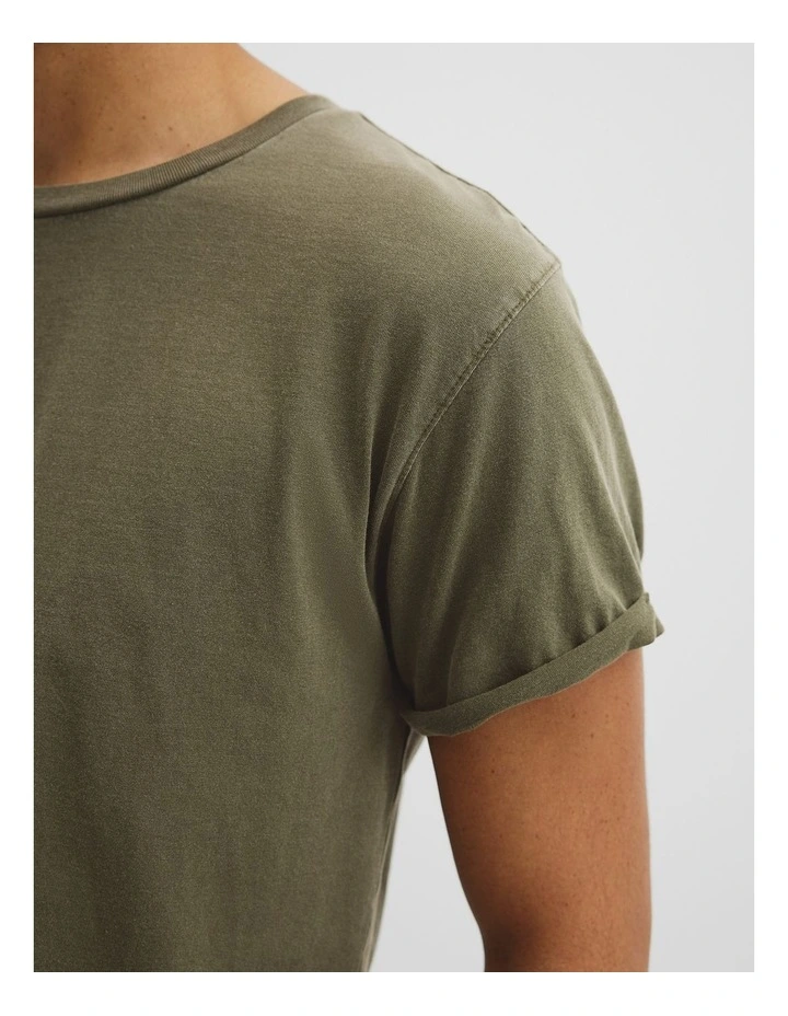 Australian Cotton Longline Garment Dye T-shirt in Deep Khaki image 3
