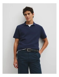 Short Sleeve Waffle Trophy Polo in Navy