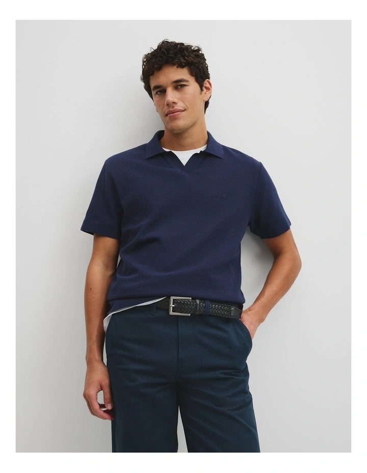 Short Sleeve Waffle Trophy Polo in Navy image 1