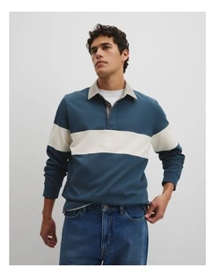 Australian Cotton Panel Rugby Polo in Midnight