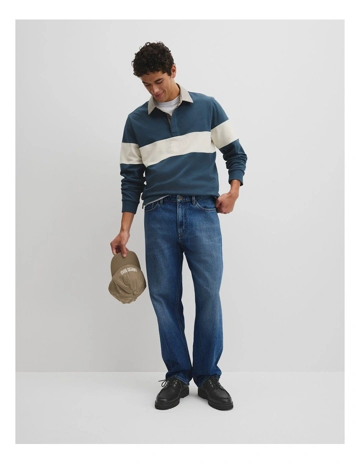 Australian Cotton Panel Rugby Polo in Midnight image 4