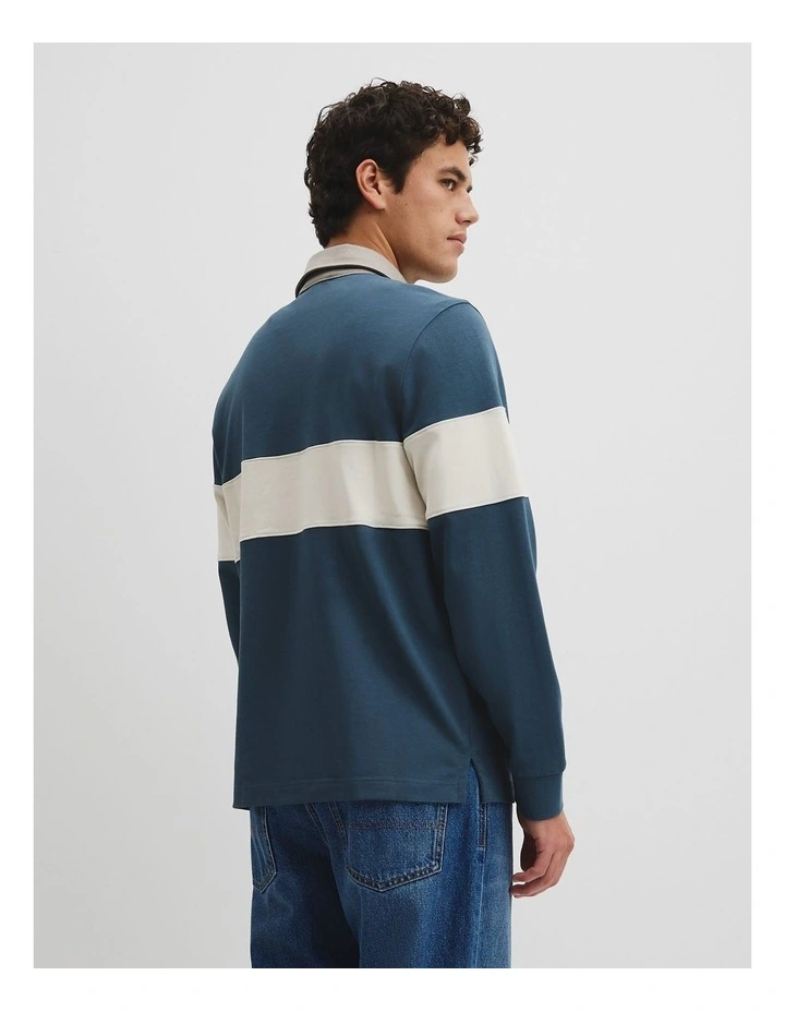 Australian Cotton Panel Rugby Polo in Midnight image 5