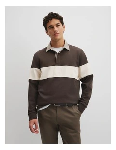 Australian Cotton Panel Rugby Polo in Coffee