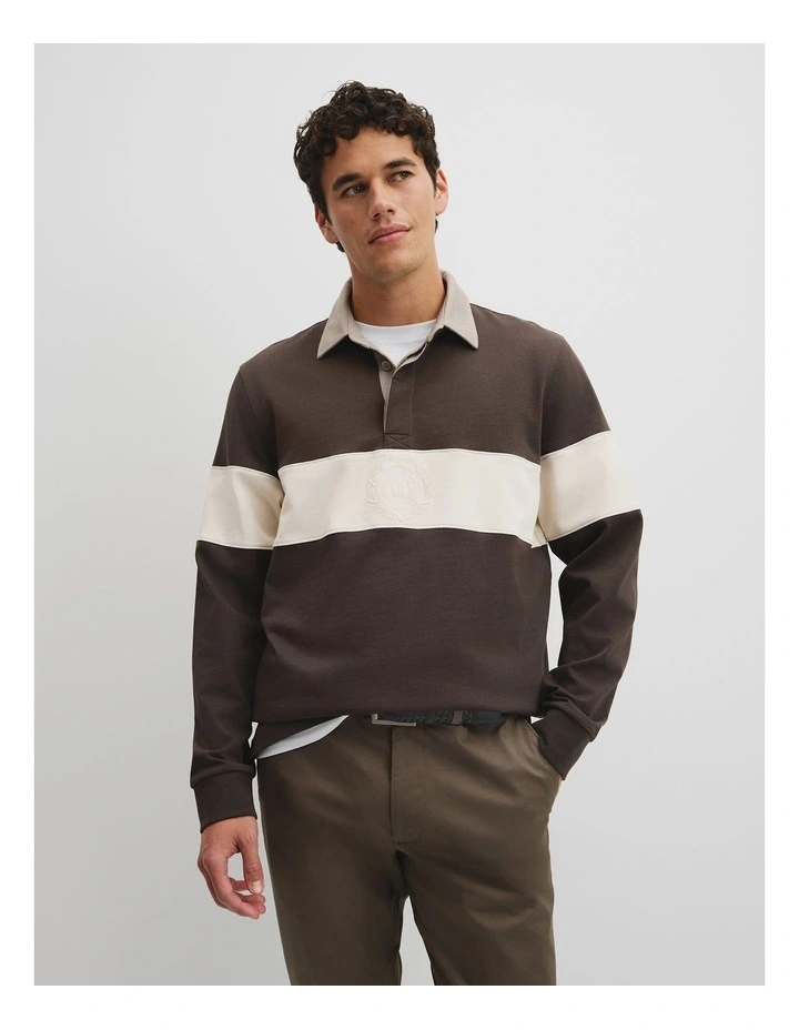 Australian Cotton Panel Rugby Polo in Coffee image 1