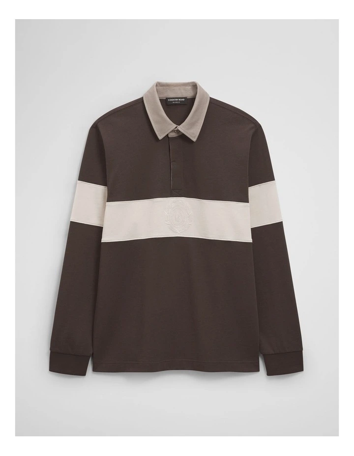 Australian Cotton Panel Rugby Polo in Coffee image 2
