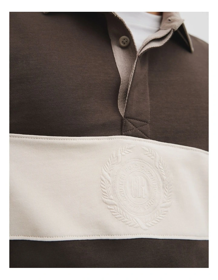 Australian Cotton Panel Rugby Polo in Coffee image 3