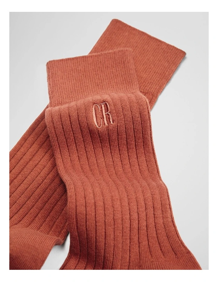 Australian Cotton Blend Cr Rib Crew Sock in Sunset image 2