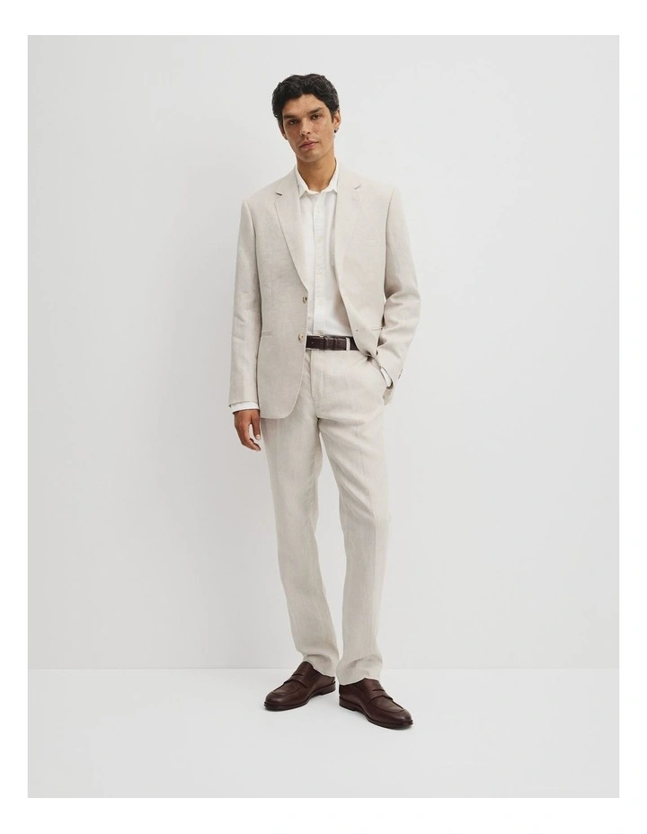 Regular Fit Linen Twill Jacket in Stone image 4