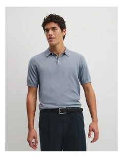 Australian Cotton Blend Silk Button Polo in Mist