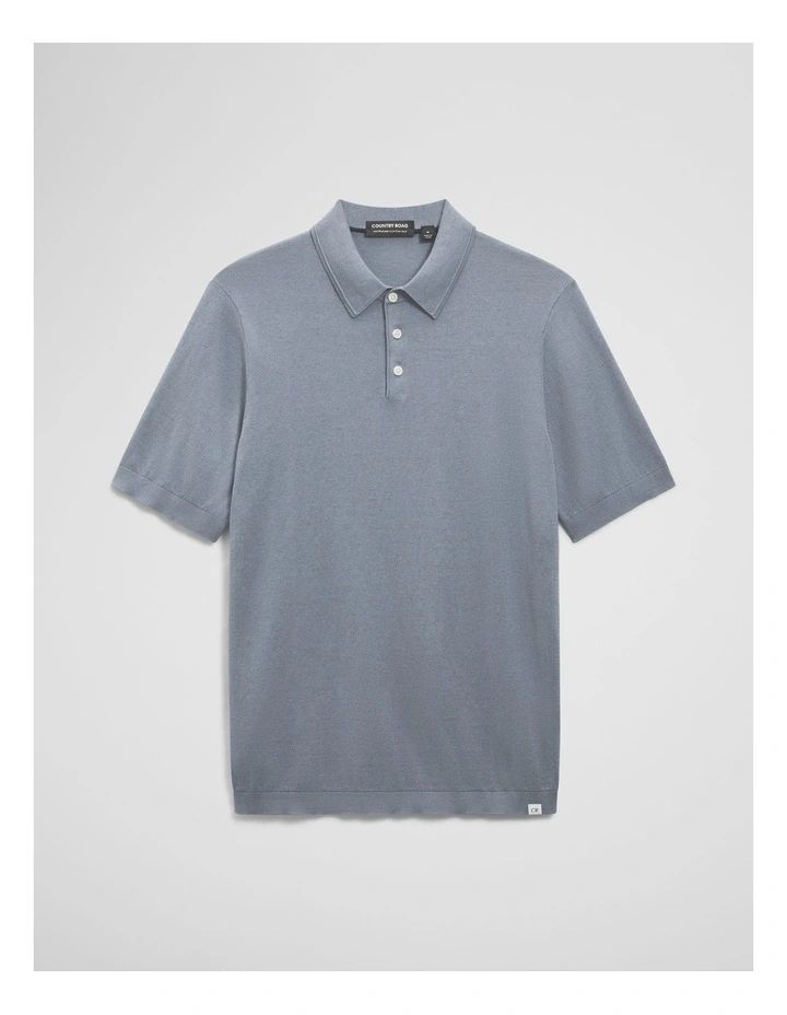 Australian Cotton Blend Silk Button Polo in Mist image 2
