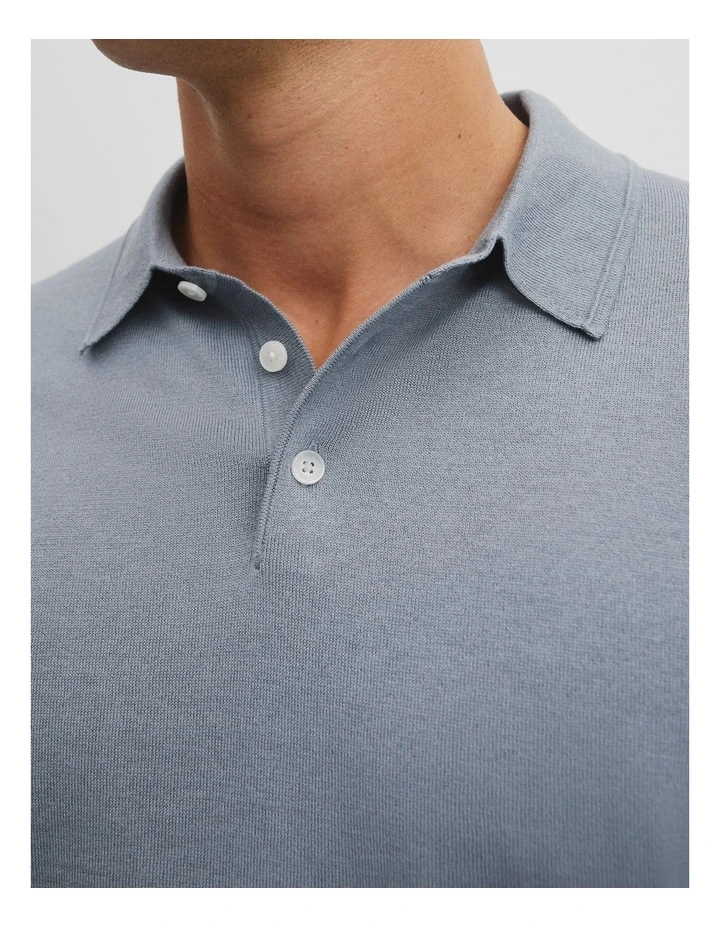 Australian Cotton Blend Silk Button Polo in Mist image 3