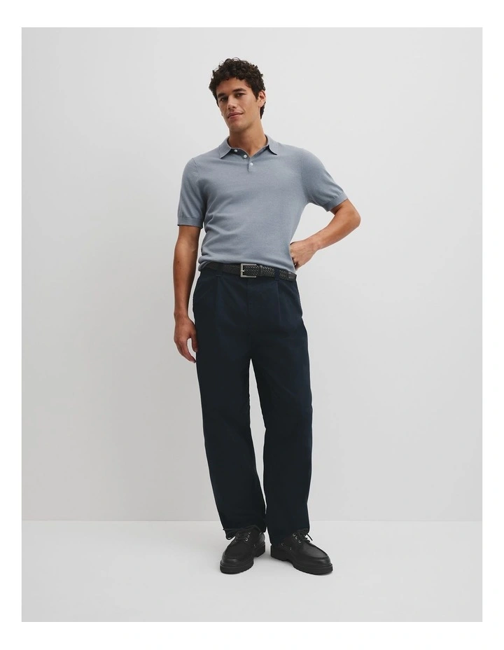 Australian Cotton Blend Silk Button Polo in Mist image 4