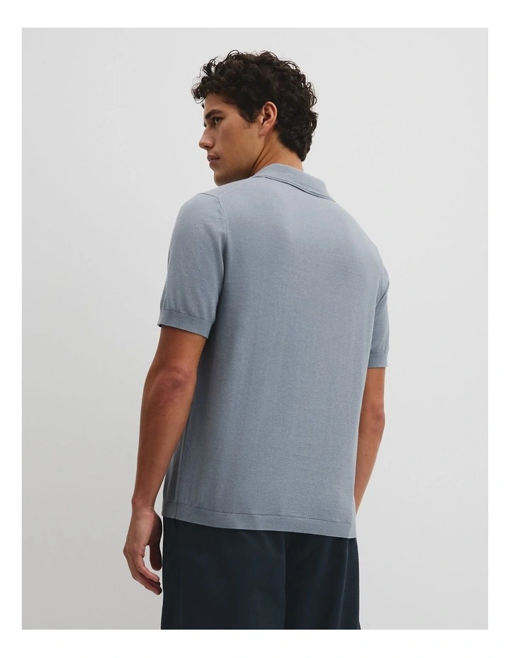 Australian Cotton Blend Silk Button Polo in Mist image 5
