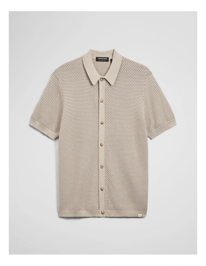 Australian Cotton Jacquard Knit Shirt in Stone image 2
