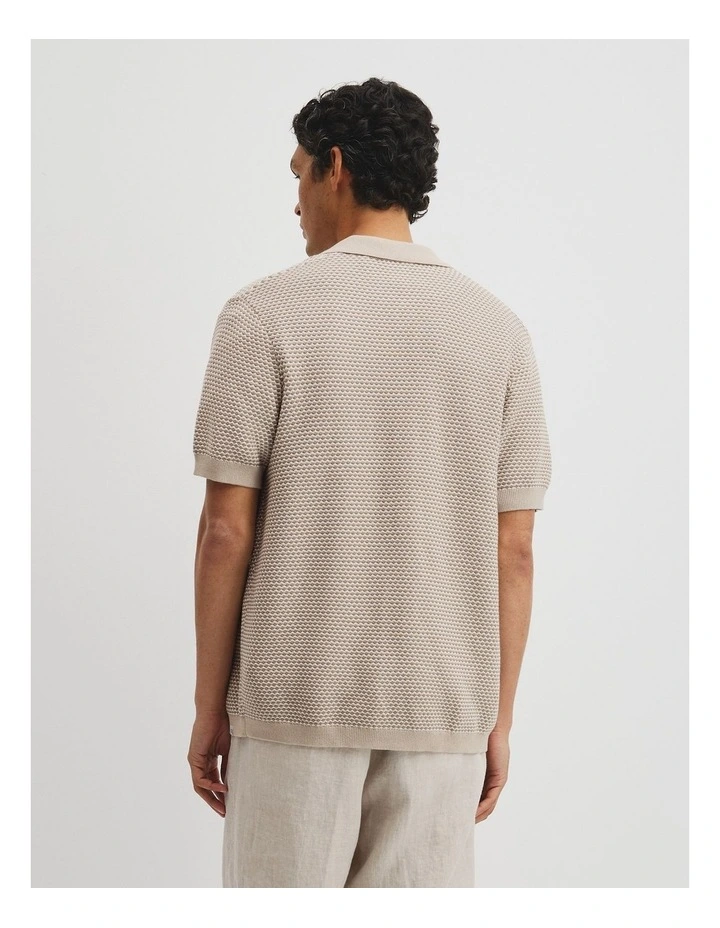 Australian Cotton Jacquard Knit Shirt in Stone image 5