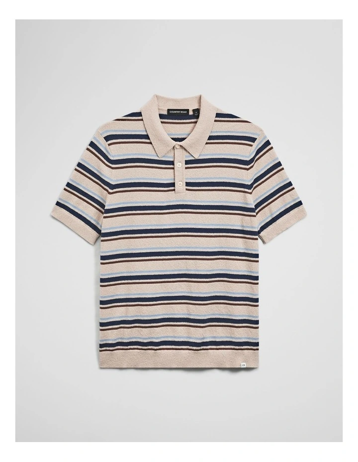 Boucle Stripe Knit Polo in Stone image 2
