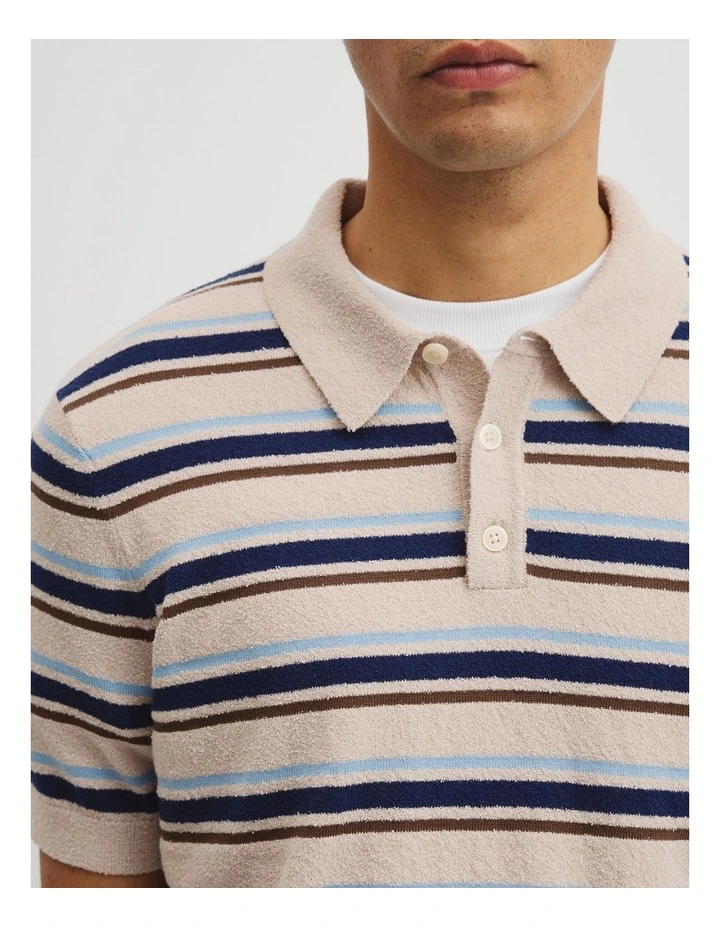 Boucle Stripe Knit Polo in Stone image 3