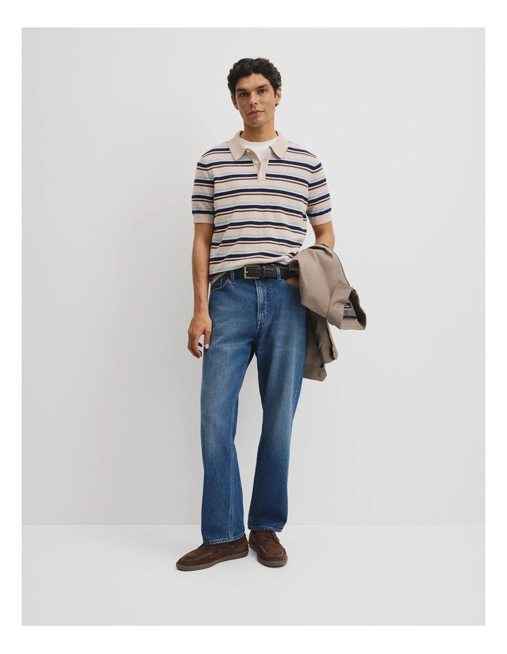 Boucle Stripe Knit Polo in Stone image 4