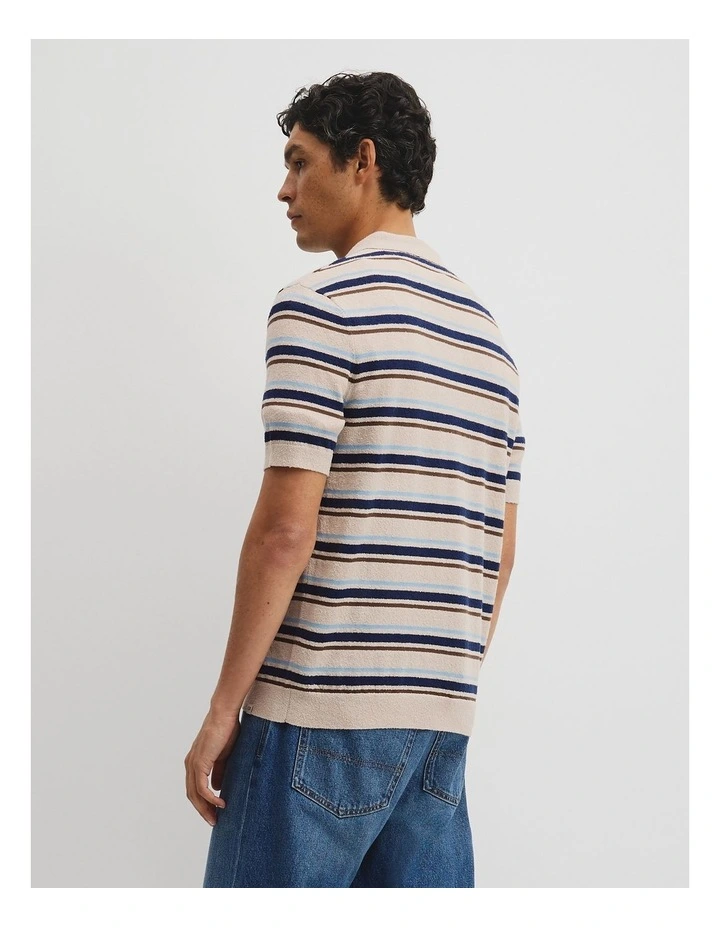 Boucle Stripe Knit Polo in Stone image 5