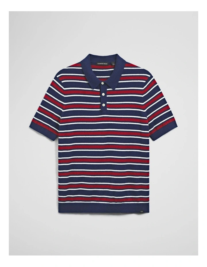 Boucle Stripe Knit Polo in Navy image 2