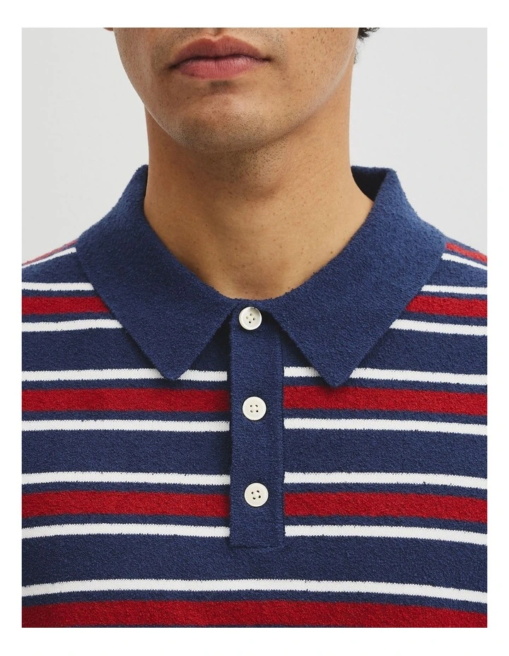 Boucle Stripe Knit Polo in Navy image 3
