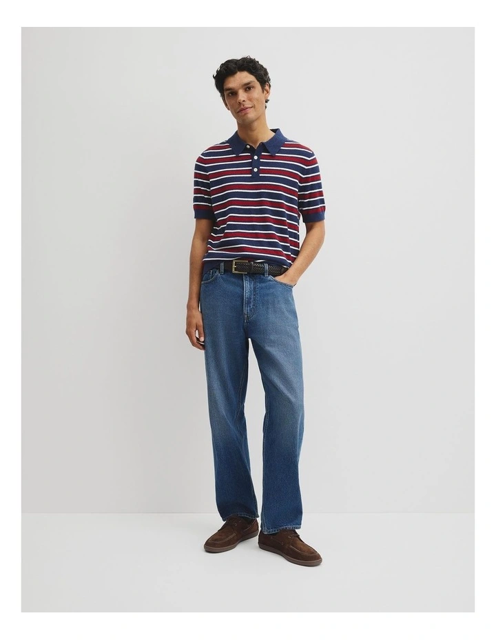 Boucle Stripe Knit Polo in Navy image 4