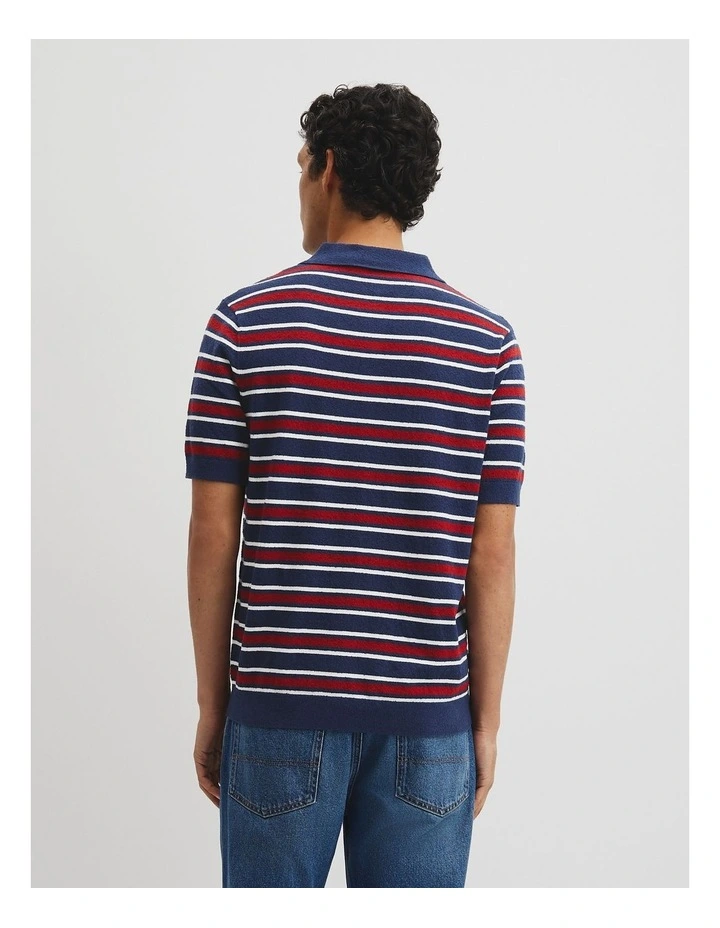 Boucle Stripe Knit Polo in Navy image 5