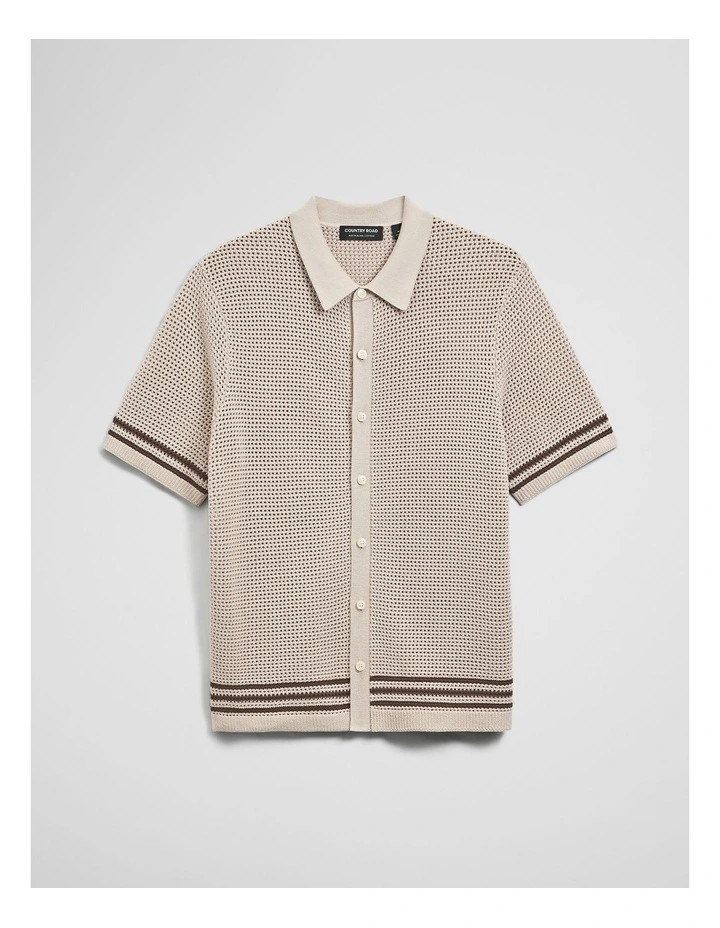 Relaxed Fit Australian Cotton Stripe Knit Shirt in Stone image 2