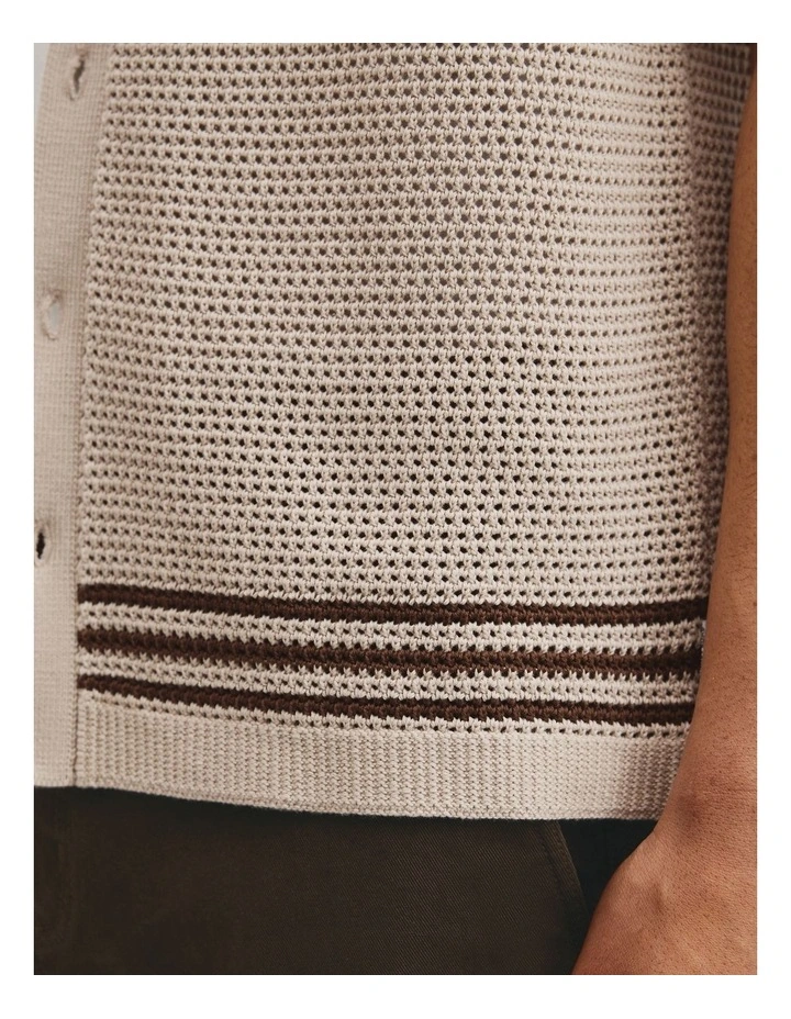 Relaxed Fit Australian Cotton Stripe Knit Shirt in Stone image 3