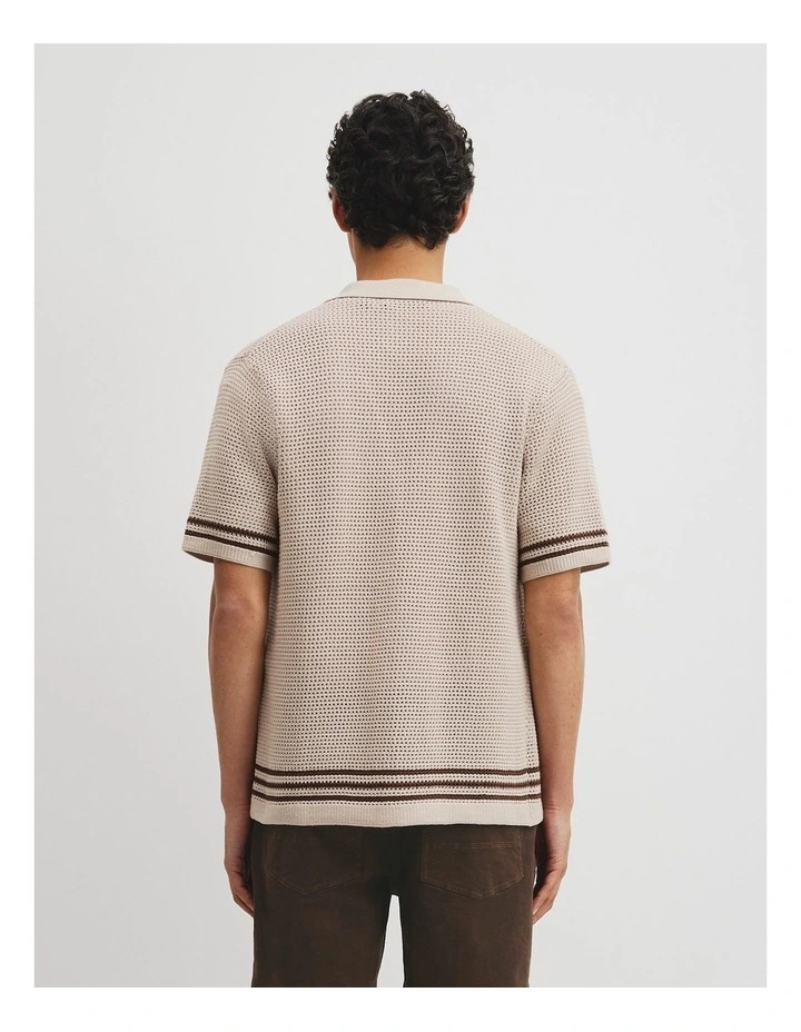 Relaxed Fit Australian Cotton Stripe Knit Shirt in Stone image 5