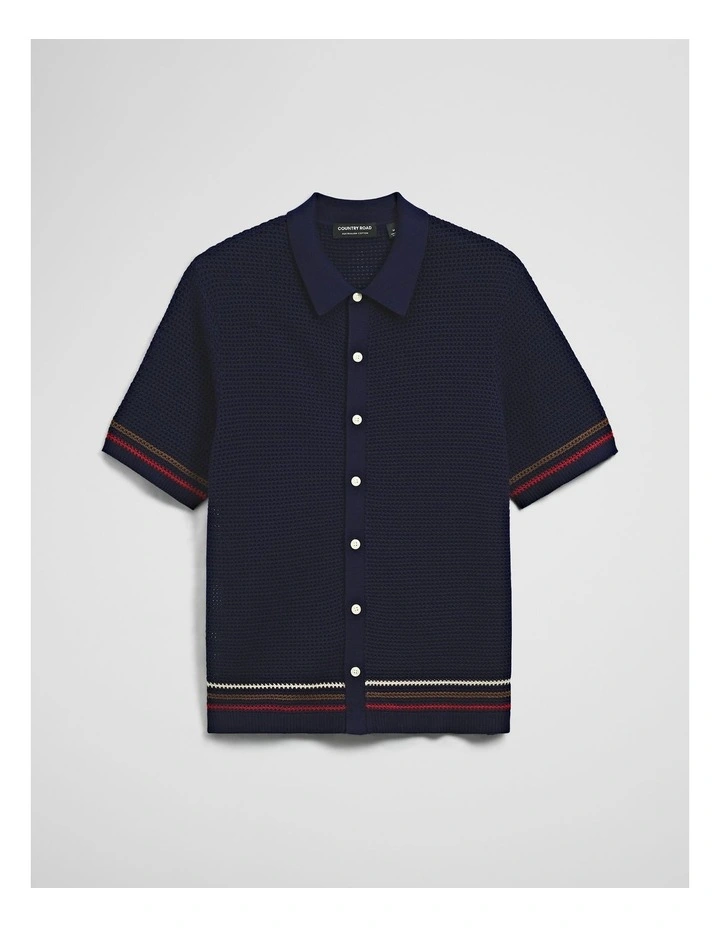 Relaxed Fit Australian Cotton Stripe Knit Shirt in Navy image 2