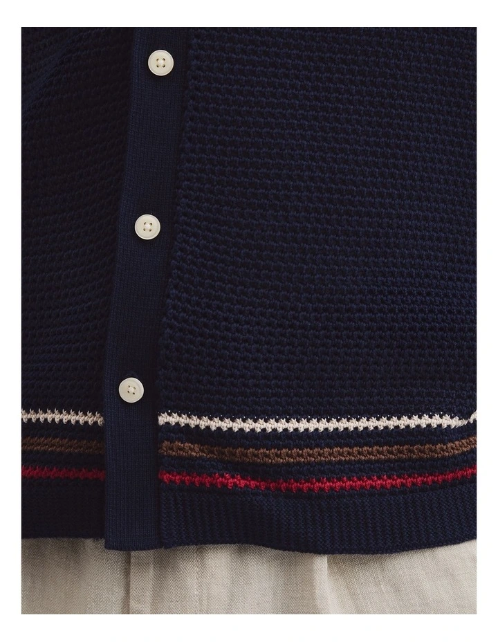 Relaxed Fit Australian Cotton Stripe Knit Shirt in Navy image 3