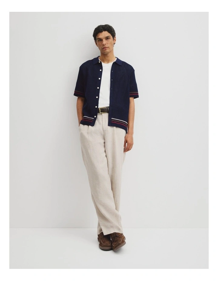 Relaxed Fit Australian Cotton Stripe Knit Shirt in Navy image 4