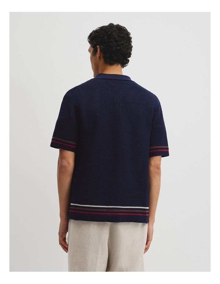 Relaxed Fit Australian Cotton Stripe Knit Shirt in Navy image 5