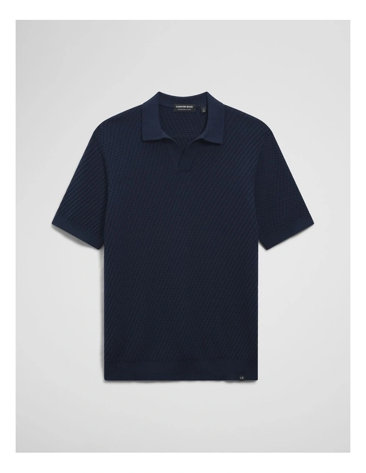 Australian Cotton Basket Knit Polo in Navy image 3