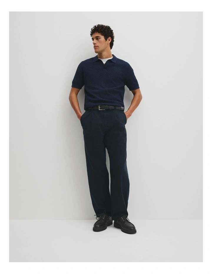 Australian Cotton Basket Knit Polo in Navy image 5