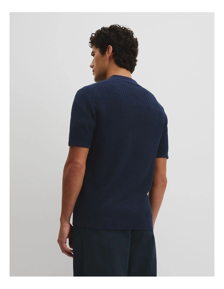 Australian Cotton Basket Knit Polo in Navy image 6
