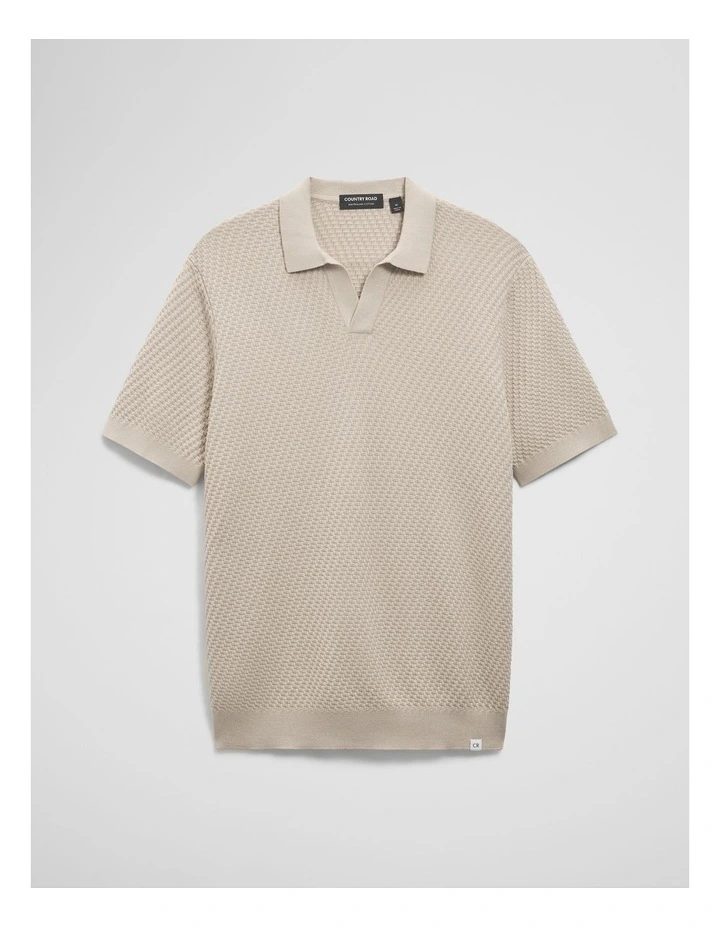 Australian Cotton Basket Knit Polo in Stone Melange image 2