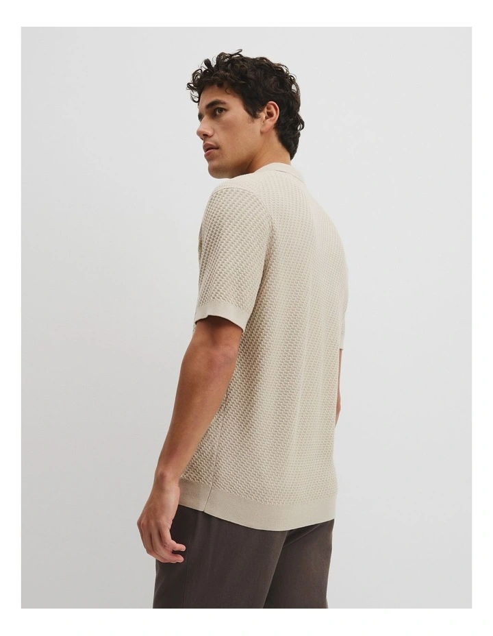 Australian Cotton Basket Knit Polo in Stone Melange image 5