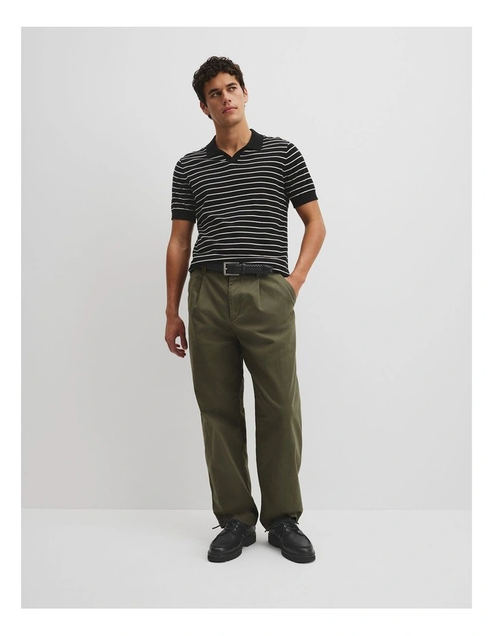 Australian Cotton Silk Stripe Knit Polo in Black image 4