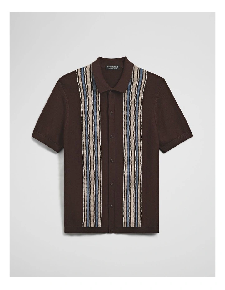 Australian Cotton Textured Panel Knit Shirt in Fudge image 2