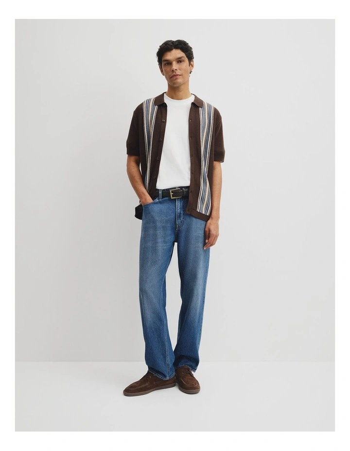 Australian Cotton Textured Panel Knit Shirt in Fudge image 4