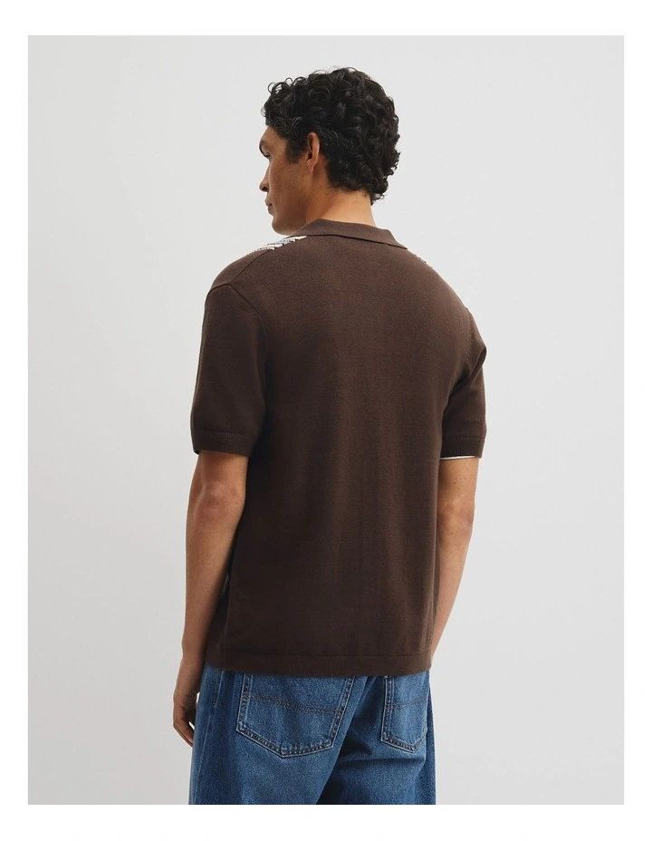 Australian Cotton Textured Panel Knit Shirt in Fudge image 5